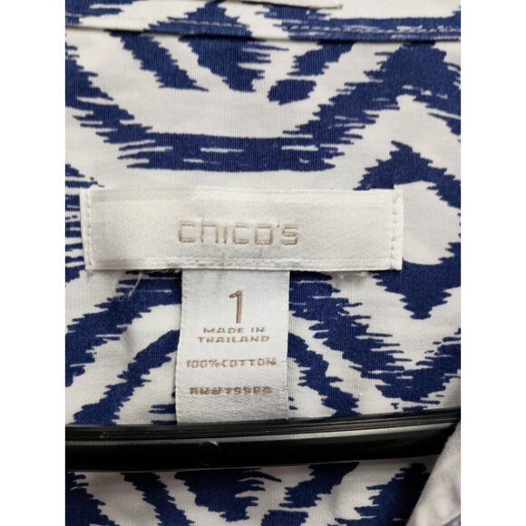 Chicos Womens No Iron Shirt  Medium Blue White Preppy Long Sleeve Button Up - Picture 4 of 9